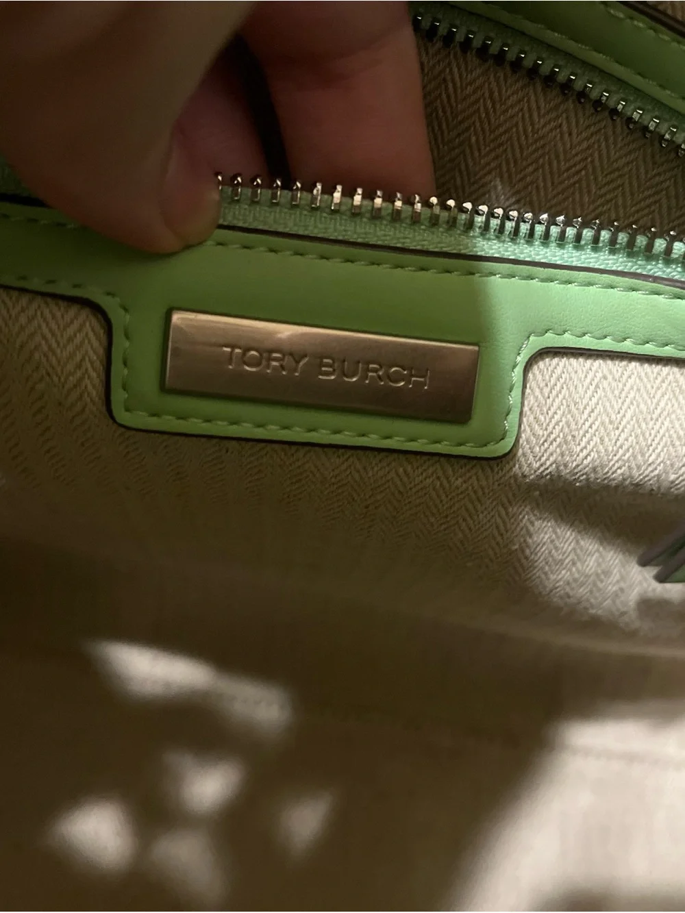 Tory Burch Mint Green Leather Double-Handle Tote